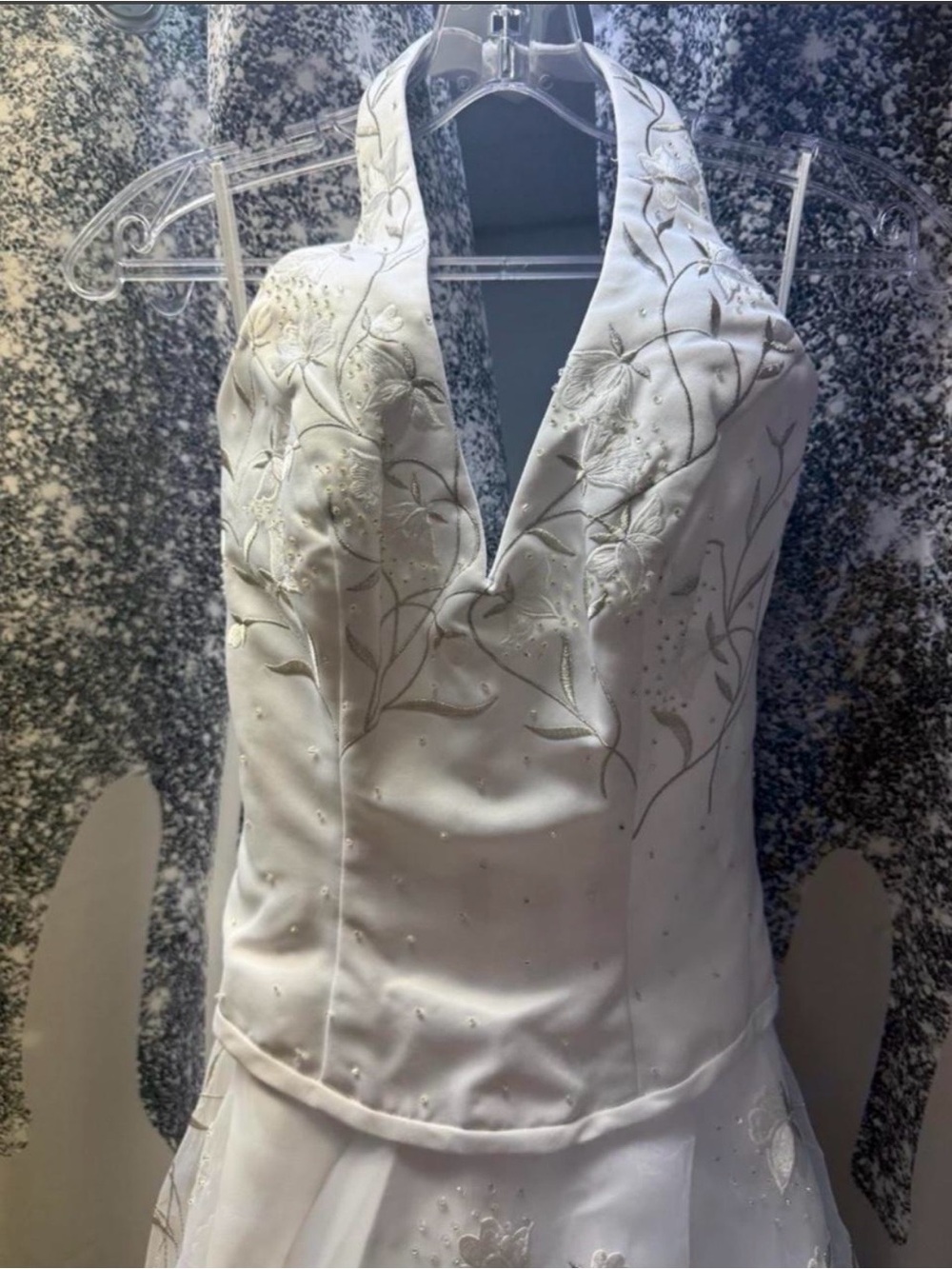 DaVinci Ivory Halter Floral Appliqué A-Line Wedding Gown - Picture 3 of 5
